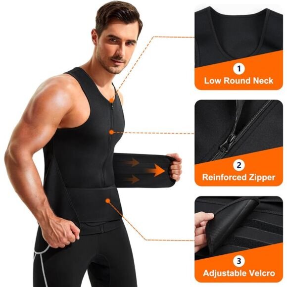 Sauna Suit for Men Waist Trainer Neoprene Sweat Vest with Adjustable Waist Belt - Picture 5 of 7